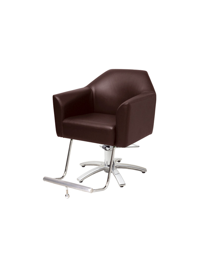 Morb - Καφέ καρέκλα κομμωτηρίου - Ενσωματωμένο υποπόδιο - Χρωμιωμένη βάση χιαστί