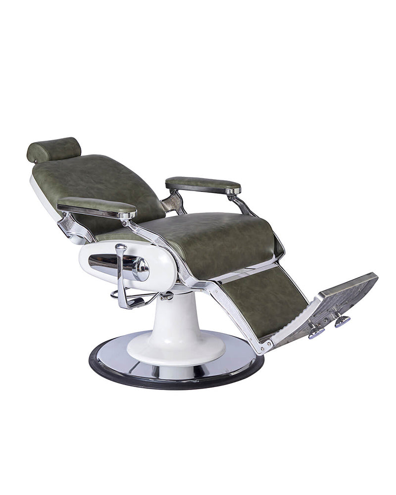 Forest Sage Grøn Barberstol fra Comfortel med tekstureret polstring og robust stolramme til barbershop